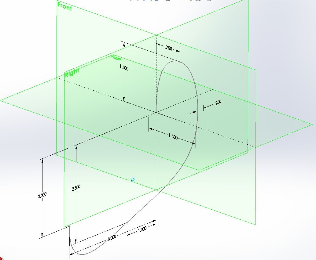 Figure 4. A 3D sketch occupies space, with parameters along the X and Y as well as the Z axes.