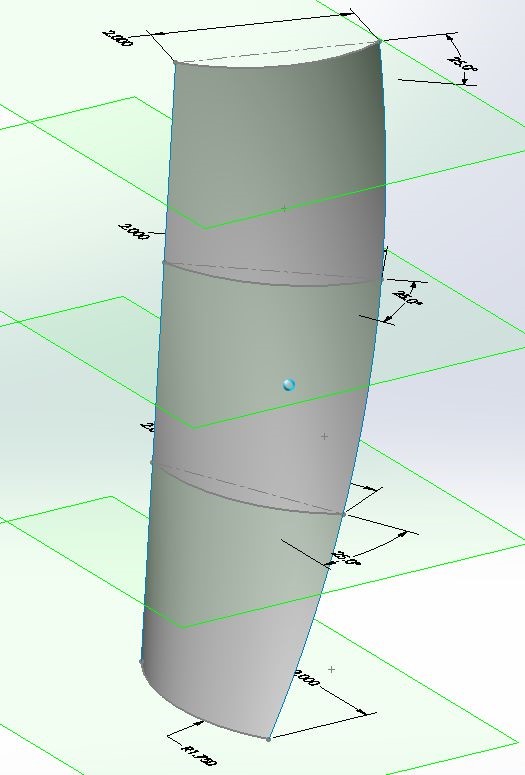 Figure 6. A lofted surface uses its sketches to establish its shape. 