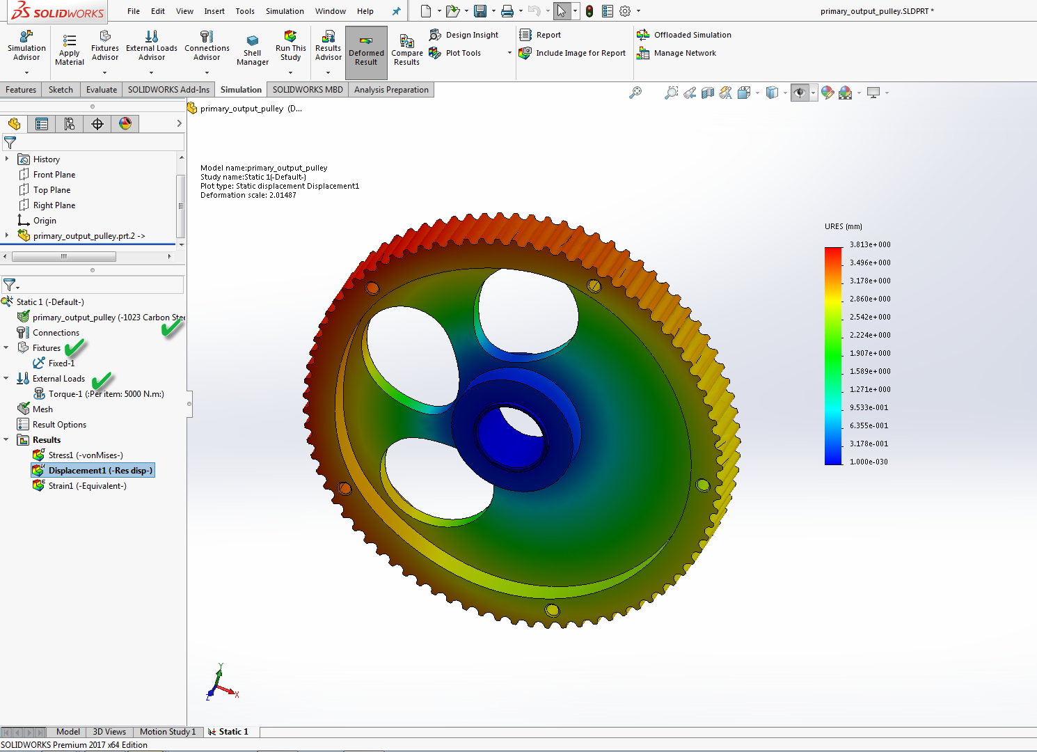 Зафиксированный шарнир solidworks simulation